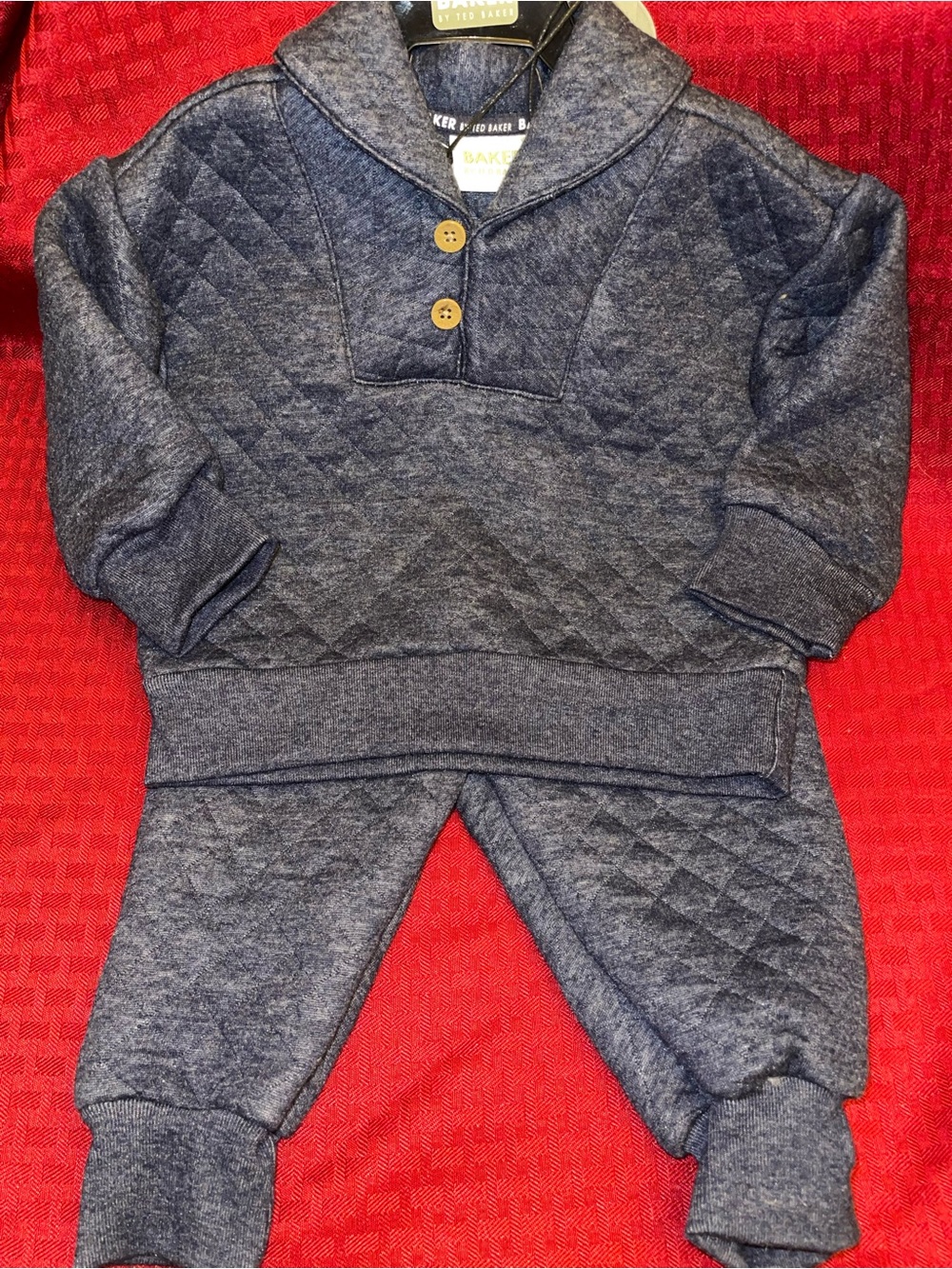Ted Baker Heather Navy Quilted Baby Two-piece Sweatsuit